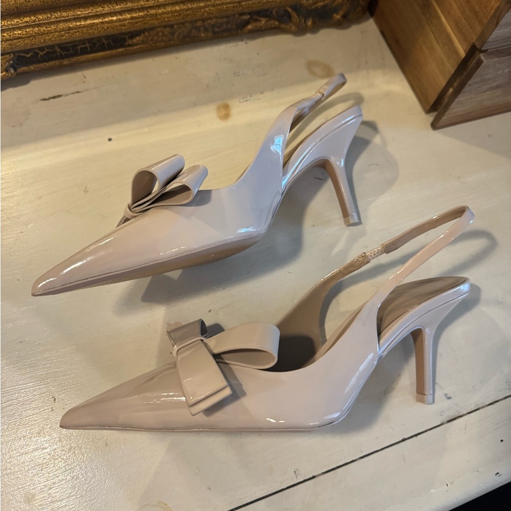 Zara Cream Pointed Heels with Bow - Picture 8 of 8